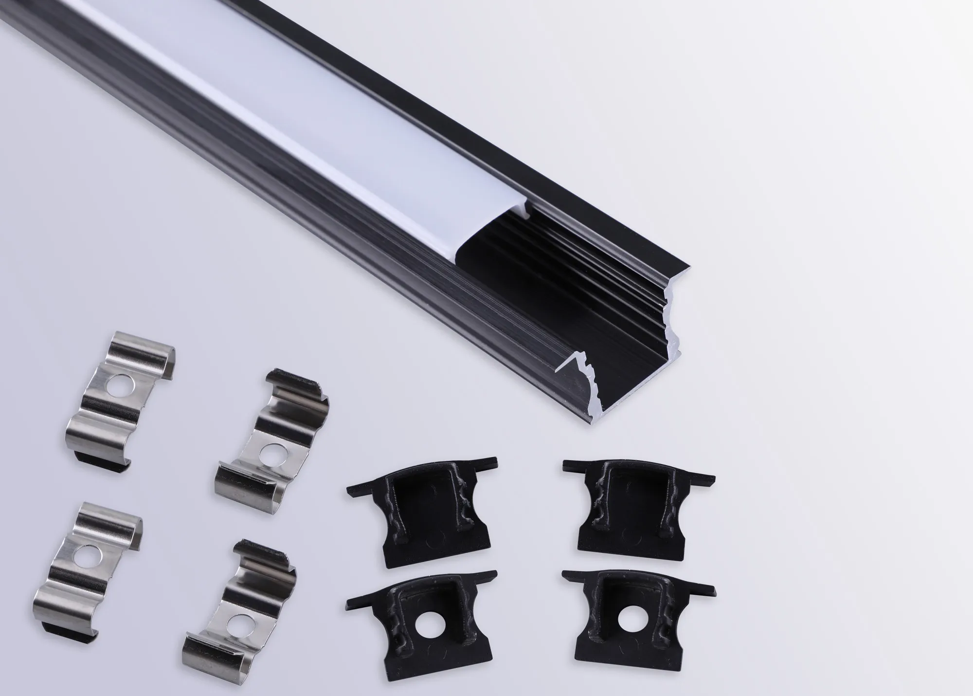 Tiras 2m, 17 x 15.3mm Black Recessed Aluminium Profile With Diffuser And Accessories M7408  Mantra Fusion Tiras LED Profile